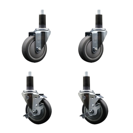 Service Caster 4'' SS Thermoplastic Rubber Wheel Swivel 1-1/4'' Expanding Stem Caster Set 2 Brakes, 4PK SCC-SSEX20S414-TPRB-2-TLB-2-114
